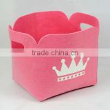 Household Pink Felt Durable Toys Storage Basket (Small)