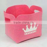 Household Pink Felt Durable Toys Storage Basket (Small) thumbnail-1