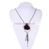Mink Fur Ball Hoop Triangle Pendant Necklace Hot Selling Geometric Necklace thumbnail-3