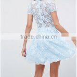 Guangzhou Clothing OEM Blue Pleated Skirt Lace Mini T-Shirt Dress thumbnail-2