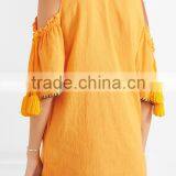 Boho Cold-shoulder Flora Embroidered Crinkled Cotton Mini Dress Mexican Western Dresses Names HSd5199 thumbnail-3