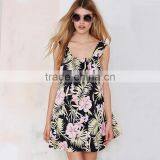 Ladies Fashion Sexy Back Open Floral Print Falbala Halter Top Short Dress thumbnail-3