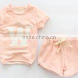 Wholesale Childrens Clothing Set W Alphabet Bamboo Cotton Short T-shirt With Hot Shorts 2pcs Suits for Girl thumbnail-2