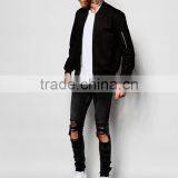 Xinlan Manufacturer High Quality New Design Durable Lightweight 100% Cotton Black Rib Cuffs Running Casual Men Bomber Jacket thumbnail-4