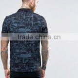 High Quality Custom Short Sleeve Button Placket Blue Men's Cotton/Spandex 200gsm Casual Slim Fit Printed Pattern Polo Tshirt thumbnail-2