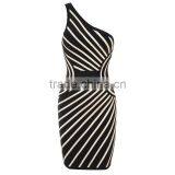 Hot Elastic Knitted Fashion Ladies One Shoulder Black And White Striped Bandage Dress Cocktail Party Dress thumbnail-4