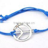 Hot Sales Handmade Wax Cord Peace Sign Charm Bracelet Diy Cheap Cord Woven Knotted Bracelets for Promotion Items thumbnail-3
