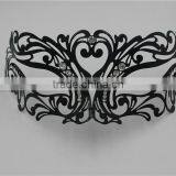 Glossy Metal Black Mask Diamante Rhinestones Italy Costume Masquerade Halloween thumbnail-3
