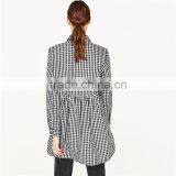 2017 OEM Spring Long Sleeves Babydoll Gingham Shirt With Flounce Uneven Hem thumbnail-4