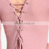 Hot Selling 100 Cotton Pink Skin Tight Knitted Vent Hem Sweater Dress With Wide Sleeves thumbnail-6