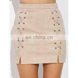 Powersweet High Quality Suede Lace Up fashion Skirt Design Sexy Mini Skirt