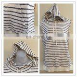 Womens Printed Stripe Sleeveless Funnel Neck Hoodie Top Shirt Natural Navy thumbnail-1