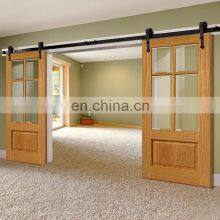 Double Barn Door Hardware Sliding Stainless Steel Track White Oak Clear Glass Barn Doors thumbnail-4