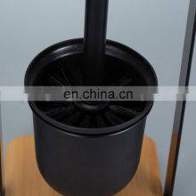 Multifunctional Powder Coating Black Bamboo Standing Toilet Roll And Toilet Brush Holder Set thumbnail-4