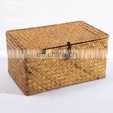 HBK Three Piece Set( Small Size) With Lid Rectangle Handmade Natural Seagrass Storage Box for Clothing and Sundries thumbnail-5