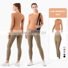 Super Strech Sports Long Sleeve T Shirt Yoga Suit Tummy Control Yoga Pants Professional Oem