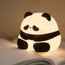 Customization Cute Panda USB Children Animal Silicone Soft Night Light Cartoon Baby Nursery Lamp Breathing Touch Night Light thumbnail-1