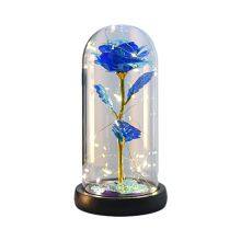 Artificial 24k Gold Foil Rose in Glass Dome With LED Light for Christmas Valentines Mothers Day Gifts
