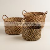 High quality best selling eco-friendly Round woven storage basket with handles, brown color from Vietnam