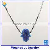 2015 New Arrived Synthetic S925 Sterling Silver Chain Light Blue Opal Hamsa Pendant Opal Jewelry thumbnail-3