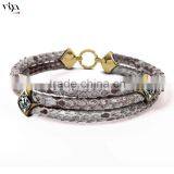 Sting Ray Men Bracelet Exotic Leather Jewelry Rhombus Clasp Triple Leather Bracelet thumbnail-5