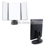 3 Ways Folding Hair Salon Table Mirror With Led Lights and Storage Base for Small Accessories