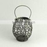 100138F- Metal Cage Candle Lantern W/leaves Design thumbnail-1