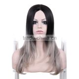24" Long Curly Wig Cheap Synthetic Ombre two-tone Wigs African American Silver Gray Wigs for Black Women Heat Resistant