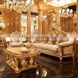 Luxury Fancy Customized European Louis XV Magnificent Exquisit Wood Carved Golden Living Room Furniture Sofa Chair Set thumbnail-3