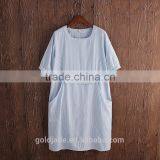 Hospital Gown With Round Collar Wear Cotton and Linen Dress Striped Short Sleeve in Summer Patient Clothes for Girl Women thumbnail-4