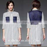 Outdoor Custom Cheap Lady Striped Breathable Linen Shirt Nice Design thumbnail-6