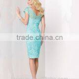 Elegant Knee Length Lace v Neck Cap Sleeve Bridal Dress thumbnail-3