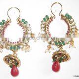 Bali Hoop Polki Jhumka Gold Tone Dangler EARRINGS thumbnail-1