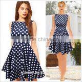 Lady Blue Casual Party Swing Midi Crew Neck Polka Dot Dress thumbnail-2