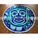 Printed Microfiber Round Beach Towel With Tassel thumbnail-1