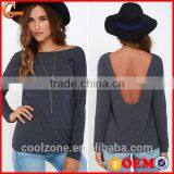 Round Neck Long Sleeves Backless Knitted Sweater Woman Sweater thumbnail-1