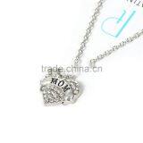 New Fashion Silver Tone " Mom " Carved Heart Pendant Clear Rhinestone Link Cable Chain Necklace thumbnail-2