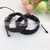 Mens Leather Wax Cord Bracelet Woven Braided Wristband Adjustable Leather Cord Bracelet for Men thumbnail-1