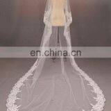 Real Pictures Long Ivory Wedding Veil With Lace Hem Online Sale thumbnail-2