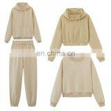 Womens Wholesale Sweatshirt Winter Fleece Crop Hoodie Running Jogger Sweat Pants Unisex Oversize Two Pieces Set thumbnail-2