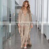 2019 Черный летний пляжный платье maxi для женщин плюс - размер, с длинными рукавами, V - горлом, свободным прямым кройом и неформальным стилем. robe de plage