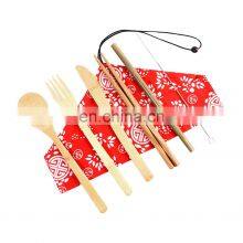 Portable Bamboo Handle Cutlery Travel Eco-Friendly Fork Spoon Set Include Reusable Bamboo Tube Cutlery Slice Fork Spoon Straw thumbnail-5