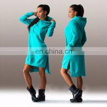 New Fashion Irregular Hooded Long Sleeve Dress Sweater Large Size Trendy Casual Split Skirt Manufacturer Wholesale thumbnail-5