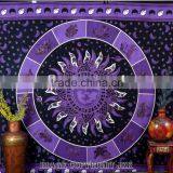 Indian Tapestry Cotton Bedding Bedsheet Purple Color Sun Horoscope Zodiac Print Wall Hanging Tapestries Throw Mandala Print thumbnail-1