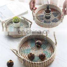 Set Of 3 Round Seagrass Serving Tray With Carrying Handle Mixed Plastic String Vietnam Supplier thumbnail-3