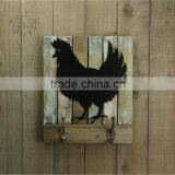 Animal Black Rooster Zodiac Antique Decorative Slat Wood Wall Plaque With Hooks thumbnail-2