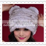 2015 Korean style lovely rabbit fur winter beanie animal ear hat for young girls