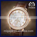 Fashion Luxury ladies watch natural mother of pearl dial moon phase sub-dial wrist watch