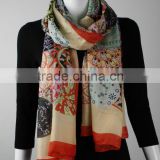 In Stock Mixed Color Silk Feel Polyester Printed Scarf