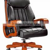 High Quality Black Leather Office Chair With Sturdy Solid Wood Frame (FOH-A60) thumbnail-1